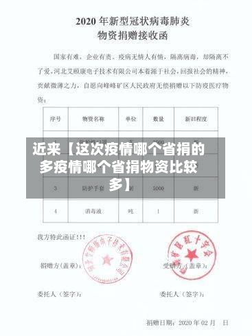 近来【这次疫情哪个省捐的多疫情哪个省捐物资比较多】-第2张图片